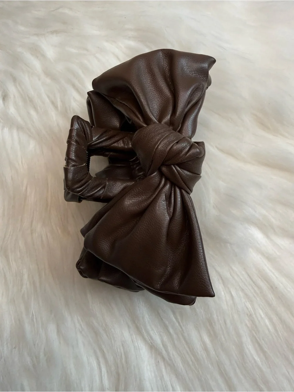 Women Large brown faux leather Bow Hair Claw Clip Hair Fashion Accessories